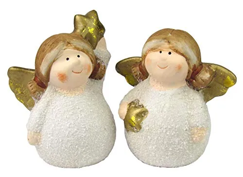 Unbekannt Weihnachtsengel - Weihnachtsdeko - 2er Set aus Keramik, Handbemalt (Engel mit goldenem Stern)