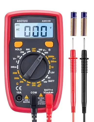 AstroAI Digital Multimeter voltmeter strommessgerät Tester Messung von AC/DC Spannung, DC Strom, Widerstand, Diode, Kontinuität Messinstrument mit großes LCD-Anzeige und Hintergrundbeleuchtung,Schwarz