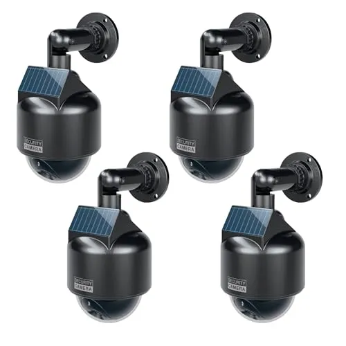 BASI 4er Set Solar Kamera-Attrappe mit LED-Licht - Kamera & Foto – Täuschend echte Dummy-Kamera mit Solar-Technologie und blinkendem LED-Licht zur effektiven Abschreckung von Einbrechern, ideal für innen und geschützte Außenbereiche.
