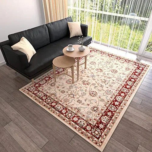 Mazovia Orientalischer Teppich - Rot Beige, 60 x 100 cm - Hochwertiger Teppich im orientalischen Stil für Wohnzimmer und Esszimmer. ÖKO-TEX zertifiziert, pflegeleicht und langlebig – ideal für Allergiker und sorgt für Komfort und Gemütlichkeit.