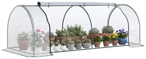 Outsunny Gewächshaus 250L x 100B x 80H cm - Zubehör für Gewächshäuser, schützt Ihre Pflanzen vor Witterungseinflüssen und sorgt für optimale Wachstumsbedingungen durch aufrollbare Türen und transparente Folie.