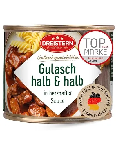 Dreistern Gulasch Halb & Halb 500 Gramm | Gulasch vom Rind & Schwein in der praktischen recyclebaren Konservendose