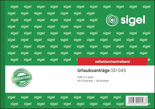 SIGEL SD045 Urlaubsantrag A5 quer, 2x40 Blatt, selbstdurchschreibend, 1 Stück, mikroperforiert, aus nachhaltigem Papier