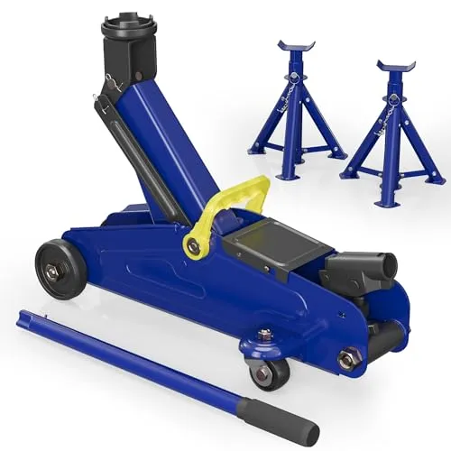 Wiltec Wagenheber Set mit 2 Unterstellböcken - Auto-Hebebühnen Set mit bis zu 2 t Hubkraft, ideal zum Anheben von Fahrzeugen. Flexibel einstellbare Hubhöhe von 135–335 mm für verschiedene Reparaturarbeiten.