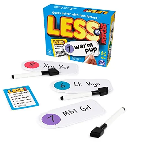Less is More, Party-Brettspiel, lustiges Wort-Buchstaben-Kartenspiel, lustiges Geschenk, Spielzeug, Wohnzimmer, Familienspielabend, für Erwachsene, Jugendliche und Kinder ab 8 Jahren