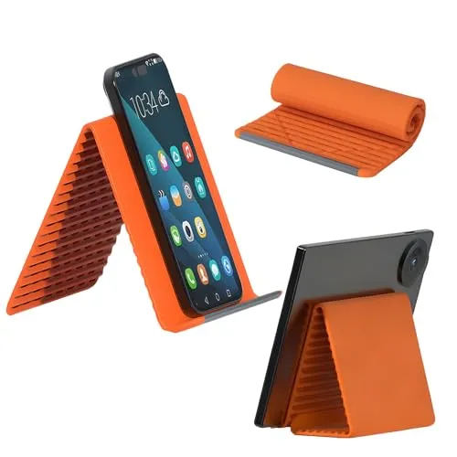 Lwezgi Smartphone Ständer Handy Halterung, Frei Faltenbar, mit Anti-Rutsch-Oberfläche, für Schreibtisch und Reise, für die meisten Smartphones, Tablets und Laptops, 10 * 20cm, Orange