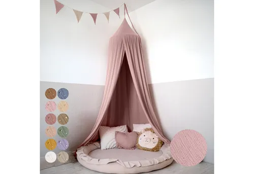 lilimaus Betthimmel mit Gold Applikation - Stilvoller Baldachin für Baby- und Kinderzimmer in Puderrosa, aus 100% Baumwolle und pflegeleicht im Schonwaschgang.