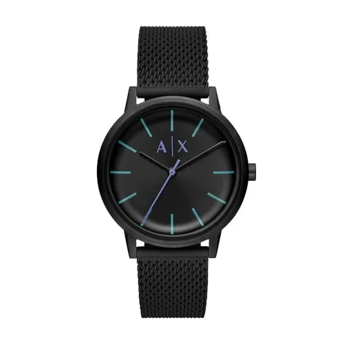 Armani Exchange Analog 'Cayde' Herren Uhr AX2760 - Armbanduhren mit schwarzem Edelstahlgehäuse und violetten Details. Wasserdicht bis 5 ATM, ideal für den Alltag und besondere Anlässe.