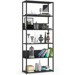 Raumhirsch Furniture Standregal, Schwarz, Holzwerkstoff, 80x192x32 cm - Modernes Standregal im industriellen Design mit sechs stabilen Ablagen. Ideal für Wohnzimmer, Büro oder Flur. Robuste Metallkonstruktion sorgt für Langlebigkeit und Stil. Maße: 80x192x32 cm, zur Selbstmontage.