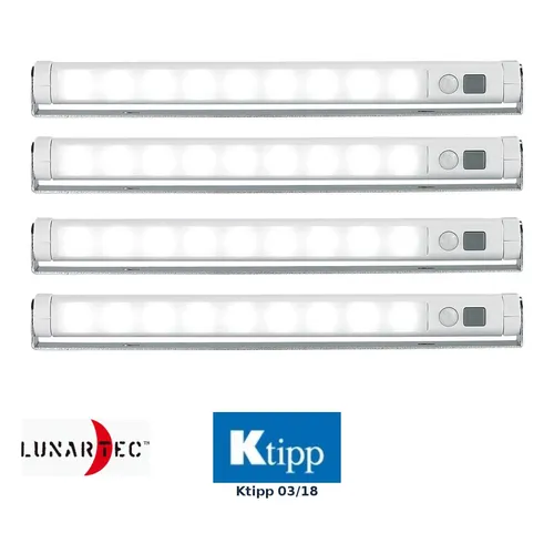 Produktbild Lunartec 4er-Set Schwenkbare Lichtleisten, PIR, 9 SMD-LEDs, tageslichtweiß