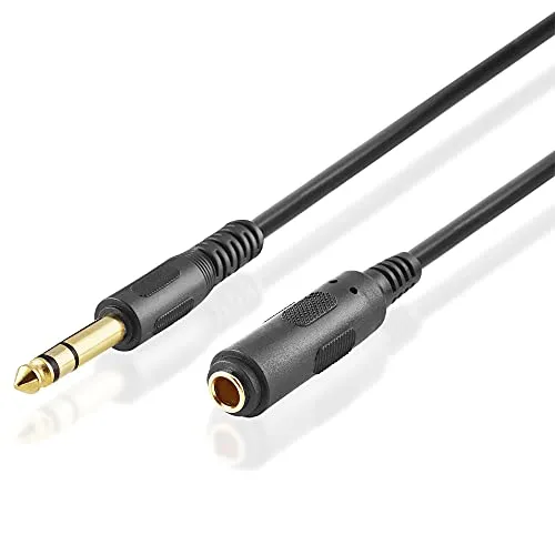 BestPlug 1 Meter Audio Stereo Kabel Verlängerung Aux in Out, 6,3mm Klinke Stecker vergoldet männlich auf 6,3mm Klinke Buchse Kupplung vergoldet weiblich, Schwarz