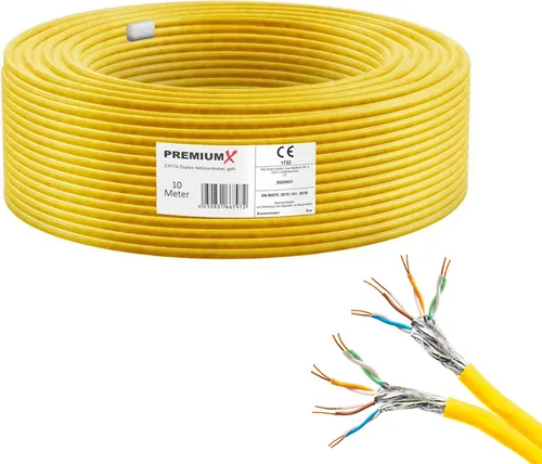 PremiumX 10m CAT 7A Duplex Netzwerkkabel - Hochgeschwindigkeits-Ethernet-Kabel für bis zu 10 Gbit/s. Ideal für strukturierte Verkabelung, mit doppelter Schirmung für minimale Störungen und Rauschen.