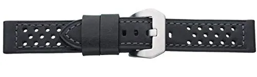 Eichmüller massives 20mm Leder Uhren Armband gelocht Schwarz, Ersatzband mit Edelstahl Dornschließe