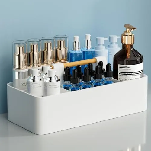 HQahnekme Stapelbare Schreibtisch Küchen Organizer Aufbewahrungsbox Badezimmer Organizer mit Griff Kunststoffe Küchenschrank Organizer für Badezimmer/Küchen/Wohnzimmer,etc(Weiß).