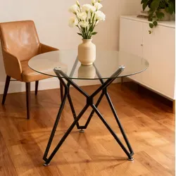 Runder Tisch 90 Cm Aus Einscheiben-sicherheitsglas Schwarz, Verstellbares Metallgestell, Modernes Und Kompaktes Design