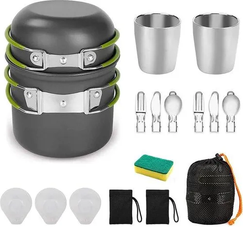 Aluminium Outdoor-Kochset, 2-Personen, OPV, RVS, Besteck