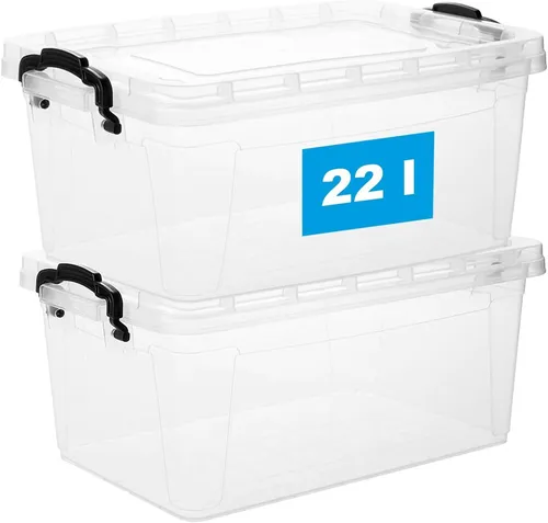 2er Set Box mit Deckel 22L - Praktische Aufbewahrungsbox - Boxen für vielseitige Nutzung, lebensmittelecht und stapelbar. Ideal für Küche und Haushalt, mit abnehmbaren Deckeln und Platzsparendem Design.