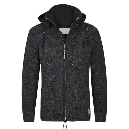 THC Natural Line Strickjacke anthrazit mit abnehmbarer Kapuze XL - Hochwertige Schafwollstrickjacke in Anthrazit, wärmend und windabweisend. Ideal für den Alltag mit abnehmbarer Kapuze und praktischen Taschen.