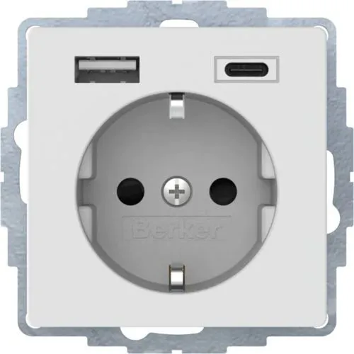 Berker 48046089 Steckdose SCHUKO/USB A-C Q.1/Q3 polarweiß - Steckdose mit 2 USB-Buchsen zum Laden von Smartphones und Tablets, kurzschlussfest und für Unterputzmontage geeignet. Ideal für moderne Haushalte.