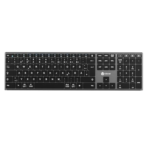 iClever Kabellose Bluetooth Tastatur - Tastaturen & Keypads - Dual-Mode-Konnektivität mit 3 Bluetooth-Kanälen für müheloses Multitasking und universelle Kompatibilität mit bis zu 4 Geräten.