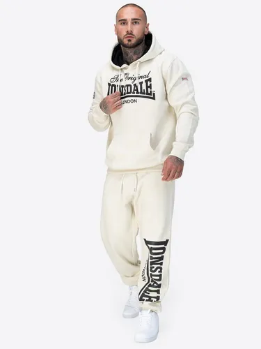 Lonsdale Herren Jogginghose Logo Large 5XL - Bequeme Jogginghose in Beige/Black mit regulärer Passform, aus hochwertigem Mischgewebe und elastischem Bund für optimalen Sitz. Perfekt für Freizeit und Sport.