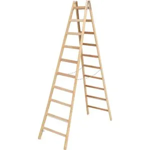 Krause Stehleiter Stabilo, 170125 - Beidseitig begehbare Holzleiter - Leitern: Robuste Holz-Stehleiter mit 2 x 10 Sprossen, max. belastbar bis 150 kg und einer Arbeitshöhe von 4,05 m – ideal für sichere Arbeiten in der Höhe.