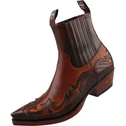 Sendra Herren Stiefelette 4660 Braun - Stilvolle Westernoptik - Elegante Herren Stiefelette aus Glattleder mit einzigartigem Farbspiel und klassischer Flammen-Applikation. Ideal für einen modischen Auftritt und hohen Tragekomfort.