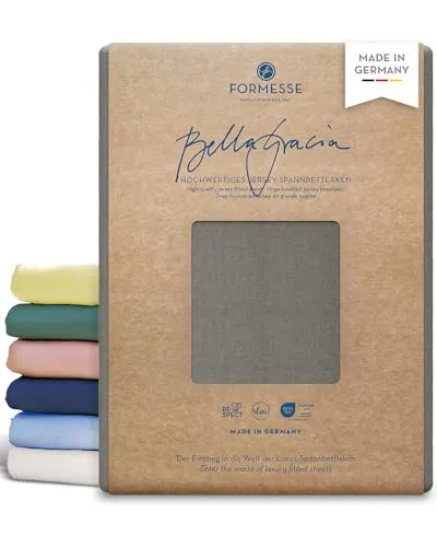 Formesse Bella Gracia Jersey Spannbettlaken 90x190-100x220cm - Platin - Hochwertiges Spannbettlaken aus 97% Baumwoll-Kompaktgarn mit Elasthan für perfekte Passform. Made in Germany, pflegeleicht und in 36 leuchtenden Farben erhältlich. Ideal für verschiedene Matratzengrößen.