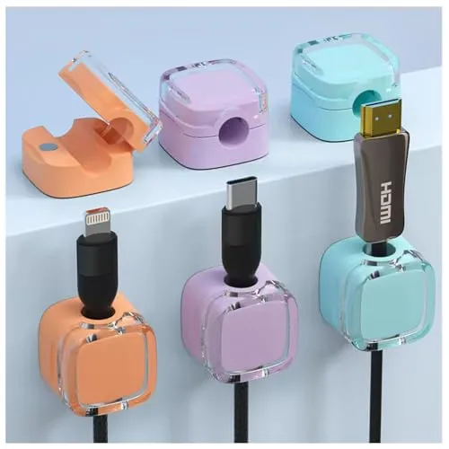 Crossarctic 6 Stück Kabel-Ordnungs-Clips, verstellbare Kabel-Organizer, magnetisches Kabelmanagement, selbstklebende Drahthalterung für Schreibtisch, Nachttisch, Ladekabel, HDMI, USB, Audiokabel,