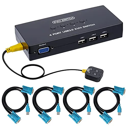 DGODRT 4-Port VGA KVM Switch mit 4 KVM Kabeln