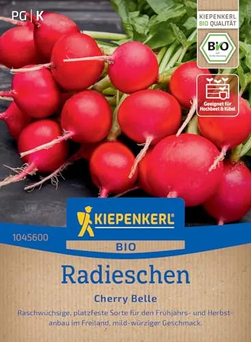 Kiepenkerl BIO Radieschensamen Cherry Belle 1045600 - Raschwüchsig & pflegeleicht, ideal für Frühjahr & Herbst, mild-würziger Geschmack, Gemüsesamen