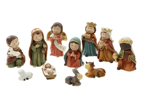 Mini Krippenfiguren Set 11-teilig - Weihnachtsdeko für die perfekte Krippe - Figuren-Set für Weihnachten, bestehend aus 11 detailreichen Polyresin-Figuren, ideal für festliche Dekoration und stimmungsvolle Krippenaufstellungen.