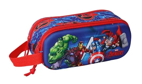 safta Avengers 3D-Doppelmäppchen, für Kinder, ideal für Kinder im Schulalter, bequem und vielseitig, Qualität und Widerstandsfähigkeit, 21 x 6 x 8 cm, Dunkelblau/Rot, M, Casual