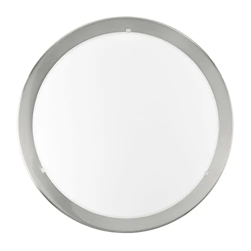 EGLO Deckenlampe Planet, 1 flammige Deckenleuchte, Wohnzimmerlampe aus Metall und satiniertem Glas, Küchenlampe in Silber, Weiß, Flurlampe Decke mit E27 Fassung