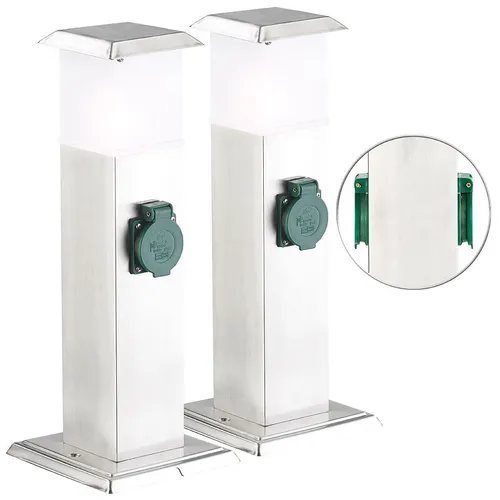2in1-Wegeleuchten & 2-fach-Steckdosen-Säulen für Outdoor, 2er-Set