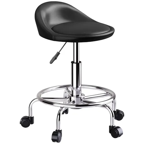 HOMCOM Rollhocker höhenverstellbar mit Rückenlehne - Bürohocker mit 360° Drehbarkeit und verstellbarer Höhe von 59-75 cm, ideal für komfortables Arbeiten in Salons und Büros.