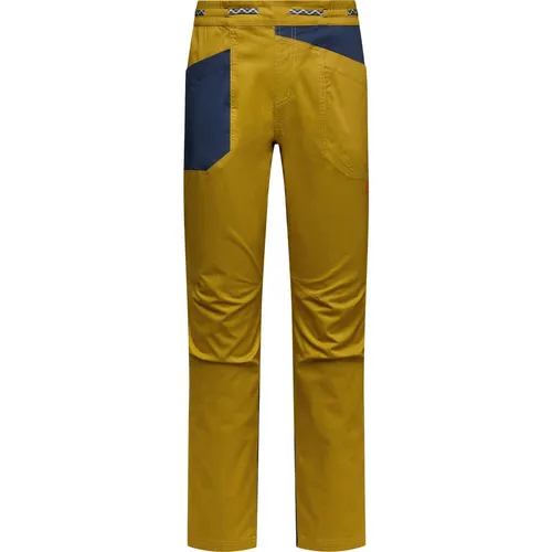 La Sportiva Bolt Pants Men Savana/Night Sky (S) - Hosen für Kletterer, die optimale Bewegungsfreiheit bieten. Mit vorgeformten Knien und Bio-Baumwolle für Komfort beim Indoor- und Outdoorklettern.