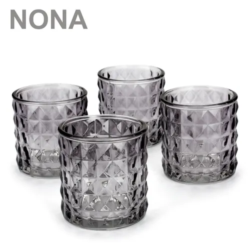 NONA KAYO antrazith grau 4x Teelichtglas Teelichtgläser Kerzenglas Kerzengläser