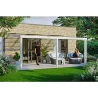 Terrassenüberdachung Garda 541 x 357 cm aus Aluminium in Weiß - Hochwertige Terrassenüberdachung aus pulverbeschichtetem Aluminium, modernem Design mit integrierter Regenrinne und stabilen Polycarbonat-Doppelstegplatten für optimalen UV-Schutz.
