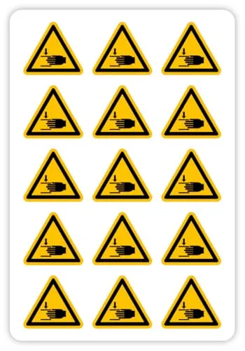 auf Bogen – Aufkleber Warnzeichen „Warnung vor Handverletzungen“ Warnhinweis Folie nach ISO 7010 (W024) | SL 2 cm Made in Germany 15 x