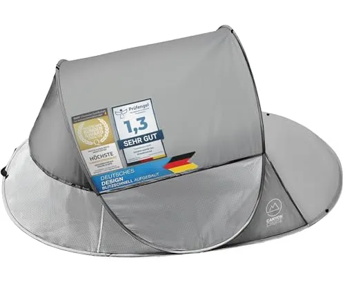 CANYON CRUISE Strandmuschel Pop Up - Automatisches Wurfzelt mit UV-Schutz - Strandmuscheln mit automatischem Selbstaufbau, ideal für 2-3 Personen. Bietet UV-Schutz SPF 30+, Wind- und Sichtschutz für entspanntes Stranderlebnis.