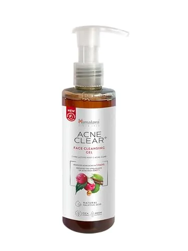 Himalaya Acne Clear+ Gesichtsreinigungsgel, 200 ml – Salicylsäure, CICA & Neem – Bekämpft 5 Anzeichen von Akne, 97% natürlichen Ursprungs – Sanfter, nicht komedogener Reiniger