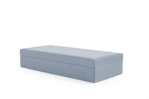 LIKMA Kinderbett 90x200 cm Pastellblau Bett mit Bettkasten Jugendbett Polsterbett Velvet Stoff
