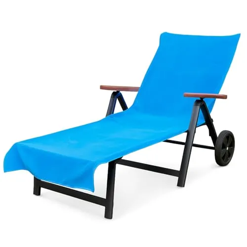 heimtexland ® Liegestuhlauflage Frottier 70x200 cm – 100% Baumwolle, Oeko-TEX, mit Umschlag – Hygiene Schonbezug für Gartenliege, Strandtuch, Handtuch – saugstark, weich, waschbar – Typ811 blau