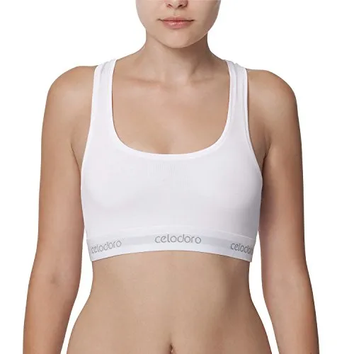 Celodoro Damen Bustier mit Webgummi-Bund (1 Stück), Sport Bra Top - Weiß XL