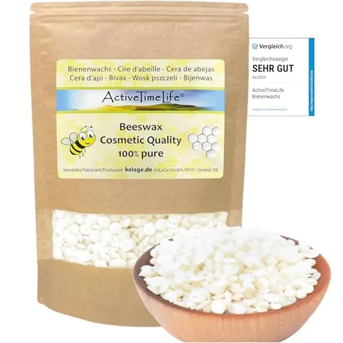 ActiveTimeLife® Bienenwachs Pastillen weiß | Premium | 900 g ideal für Kosmetik Kerzen Cremes Salben Seifen Wachstücher