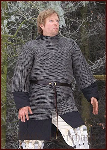 Battle Merchant Ritter-Kostüm Kettenhemd Haubergeon, brüniert Ø 8mm - Ritter-Kostüme: Hochwertiges Kettenhemd aus unvernieteten Ringen, brüniert für Rostschutz, in 3 Größen erhältlich – ideal für authentische Mittelalter-Events!