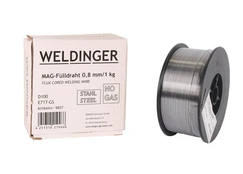 WELDINGER Schweißdraht Fülldraht Stahl 0,8 mm 1 kg D100, (1St), NoGas, Flux, Baustahl schweißen