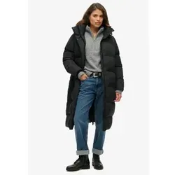 Superdry Damen Langer Steppmantel mit Kapuze Schwarz 42 - Funktionsjacke mit dauerhafter Wasserabweisung, lässiger Oversize-Passform und verstellbarer Kapuze – perfekt für stilvolle Outdoor-Aktivitäten.
