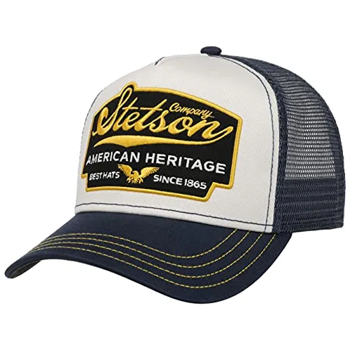 Stetson American Heritage Trucker Cap Herren Snapback mit Netzeinsatz - ERHÄLTLICH IN ZWEI GRÖSSEN \/\/ Snapback-Verschluss für individuelle Anpassung und perfekten Sitz. HOCHWERTIGE BAUMWOLLE \/\/ Leichtes und atmungsaktives Material für hohen Tragekomfort. AMERIKANISCHER STIL \/\/ Zeitloser Look, ideal für jeden Anlass.